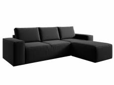 Canapé d'angle droit convertible moderne tissu noir willace 302 cm
