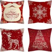 Ccykxa - Lot de 4 housses de coussin de Noël 45 x 45 cm, décorations de Noël, arbre de Noël, flocon de neige, renne, père Noël, lin, housse de