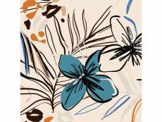 Coussin - fleurs bleues et fougère sur fond beige - 45 cm x 45 cm