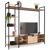 Ensemble meuble tv 170 cm detroit avec étagères design industriel - Bois-clair