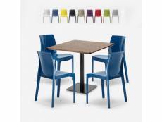 Ensemble table bois métal 90x90cm horeca 4 chaises empilables bar restaurant yanez