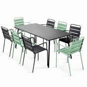 Ensemble table de jardin et 8 fauteuils en métal vert sauge et gris - Palavas - Vert
