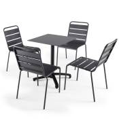 Ensemble table de jardin stratifié ardoise gris et 4 fauteuils gris
