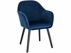 Fauteuil lounge chaise de salle à manger velours et bois bleuhelloshop26 19_0000193