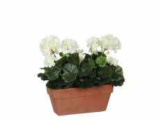 Geranium pvc blanc avec pot pour balcon 29x13x40cm