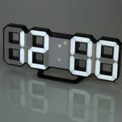 Groofoo - Horloge murale numérique à led, luminosité réglable, lumière blanche, lumière blanche en coquille noire, réveil en coquille noire grande