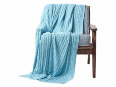 Homescapes plaid en tricot en 100% coton bleu pastel, 150 x 200 cm SF1595B