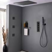 Kroos ® - Système de douche thermostatique au plafond avec jets encastré 500 mm - Noir