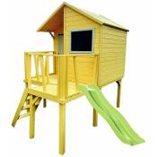 Maisonnette bois sur pilotis avec toboggan victor - 3 enfants - à peindre