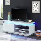 Meuble TV LED 120 cm blanc laqué - Collection Cosmos