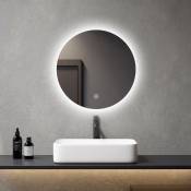 Meykoers Miroir lumineux salle de bain rond ∅60cm, luminosité réglables blanc froid lumière, interrupteur tactile
