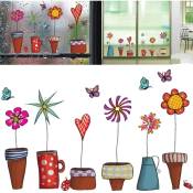 Mignon dessin animé fleur papillon Stickers muraux décalcomanie bricolage fenêtre verre décoration murale décoration de la maison enfants décor à la