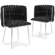 Mobilier Deco - trecy - Lot de 2 chaises en velours tressé noir et pieds argentés - Noir