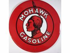 "plaque mohawk gasoline ronde rouge tete d'indien usa"