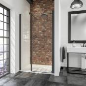 Schulte - Porte de douche batttante en niche, verre 5 mm transparent anticalcaire, profilé noir, style industriel 160 cm