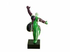 Statue femme jambe levée coulures vert - violet h33