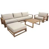 Sweeek - Salon de jardin en bois 5 places - Mendoza - Canapé. fauteuils et table basse en acacia. 6 éléments modulables. design Bois / Beige - Bois