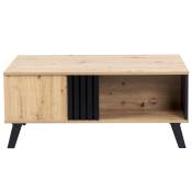 Table basse rectangulaire industriel effet bois et noir 100x60x53cm