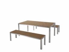 Table de jardin et deux bancs avec plateau en plastique marron 180 cm nardo 17761
