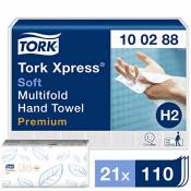 Tork Xpress Essuie-mains interfoliés doux - 100288 - Papiers d'essuyage pliés en M, qualité Premium pour Distributeur H2 - Haute absorption, 2 plis, b