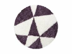 Triangle - tapis rond à poils longs et motifs géométrique - lila et blanc 120 x 120 cm TANGO1201203101LILA