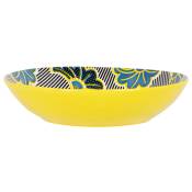 Assiette creuse en porcelaine jaune, bleue et noire