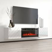 Bim Furniture - Roxy tv stand cabinet with black electric fireplace cm183x35x38h glossy white