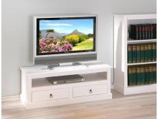 Bobochic meuble tv 118cm foliere blanc en bois massif