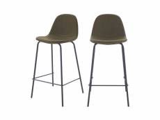 Chaise de bar mi-hauteur henrik en cuir synthétique vert kaki 65 cm (lot de 2)