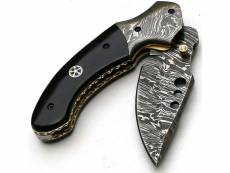 Couteau de poche pliant avec lame de 8 cm en acier damas gris noir