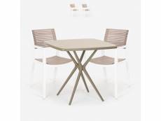 Ensemble 2 chaises et 1 table carrée beige 70x70cm polypropylène jardin bar extérieur clue