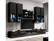 Ensemble meuble tv vitrines étagère led | 300cm | noir finition brillante | modèle acosta MSAM059BLBL