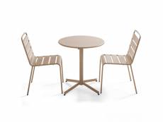 Ensemble table de jardin ronde et 2 chaises métal taupe - palavas