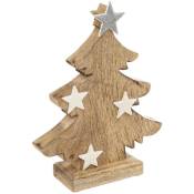 Fééric Lights And Christmas - Déco de Noël Sapin en bois avec étoiles blanches et cimier h 25 cm - Feeric Christmas - Beige