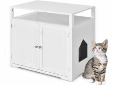 Giantex buffet commode en bois 2 en 1 meuble à litière chats avec 2 chatières placard 2 portes cloison amovible 80x53,5x71cm blanc