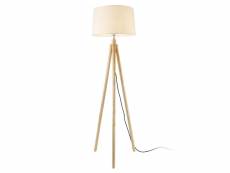 Lampadaire lampe à pied avec abat-jour bois métal tissu effet bois et blanc 153 cm helloshop26 03_0002432