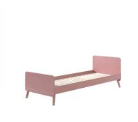 Lit 90x200 en bois massif rose table de chevet rose 2 tiroirs