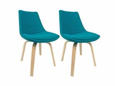 Lot 2 chaises bleu turquoise tissu et laine pieds bois - allie 9347
