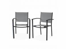 Lot de 2 fauteuils de jardin gris clair et anthracite empilables aluminium et textilène p56xl57xh85cm
