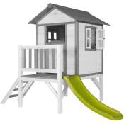 Maison Enfant Beach Lodge xl en Blanc avec toboggan en vert clair Maison de Jeux en bois ffc pour les enfants Maisonnette / Cabane de jeu pour le
