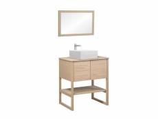 Meuble de salle de bain chêne 70 cm atoll + miroir bois l50xh70cm + vasque carrée 36 cm