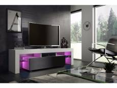 Meuble tv 160 cm blanc et noir mat avec led rgb