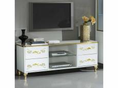 Meuble tv 4 tiroirs laque blanc brillant - or - seborga - l 160 x l 48 x h 61 cm
