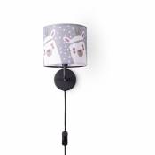 Paco Home - Lampe Enfant Applique Avec Interrupteur ∅18 cm Lama Rose Gris Câble 3 m E14 Gris (Ø18cm), Lampe murale - Noir