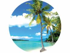 Papier peint panoramique rond adhésif paysage tropical avec des palmiers bleu et vert - 601129 - ø 140 cm 601129