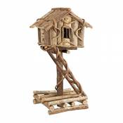Relaxdays Nichoir à oiseaux décoration maison à oiseaux en bois sur pied à poser villa fait main, nature