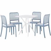 Salon de Jardin en Plastique 1 Table et 4 Chaises Empilables Bleu et Blanc Sersale - Blanc