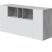 Sans Marque - Buffet loira - Mélaminé - Blanc artik et ciment - 3 portes + 3 niches de rangement - l 150 x p 41 x h 76 cm