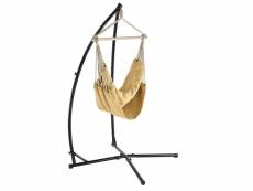 Siège suspendu fauteuil suspendu chaise hamac avec cadre coton polyester métal fritté beige et noir 100 x 100 cm helloshop26 03_0003769