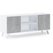 Skraut Home - Meuble tv de Salon - 57 x 137 x 40 cm - tv 32/40/50/55/60 Finition Blanc/Ciment - blanc